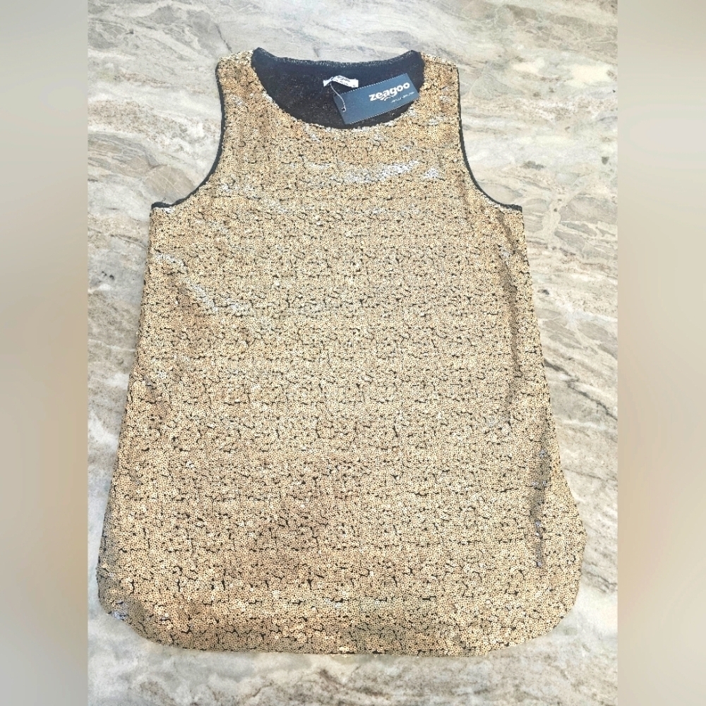 NEW! Zeagoo Gold Sequin Sleeveless Tank Top NWT – Size M